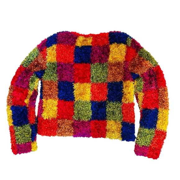 Michael Simon Vintage 90s Women’s Sz M Multicolor Shag Cardigan Sweater Whimsy - Picture 7 of 14